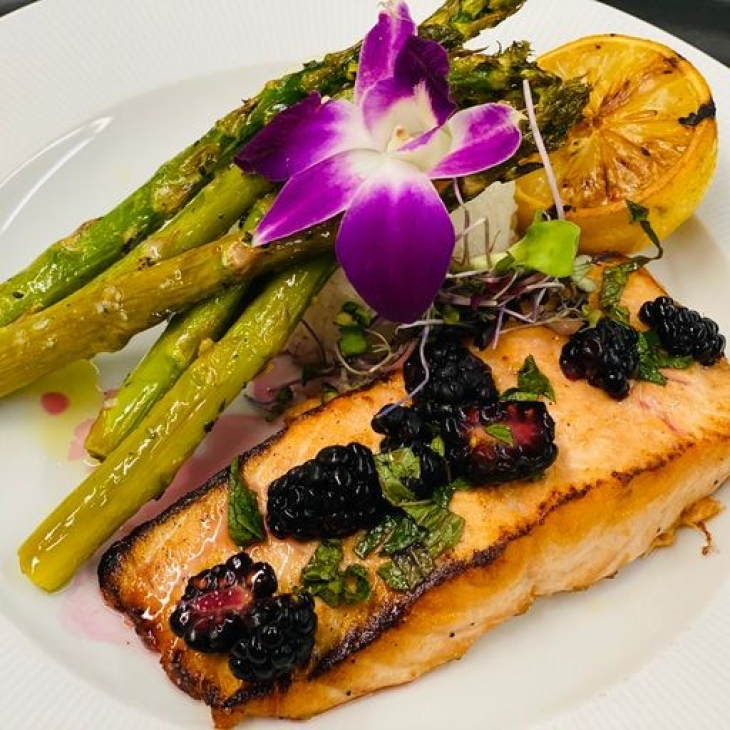 A salmon and asparagus dish by one of the competing chefs.